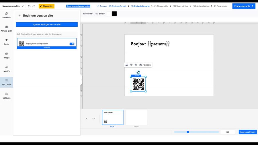 Le même QR code agrandi et repositionné plus bas sur la carte