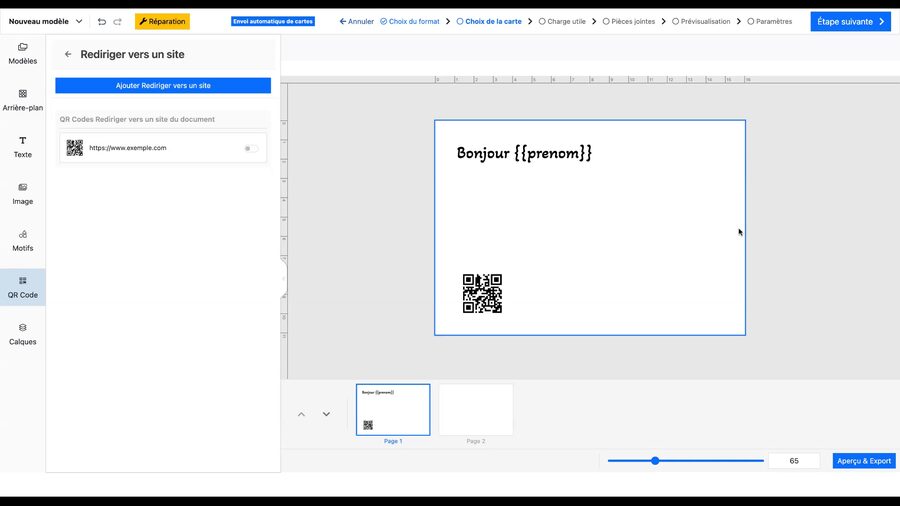 Liste des QR codes de redirection avec le toggle de suivi désactivé pour l'un d'eux