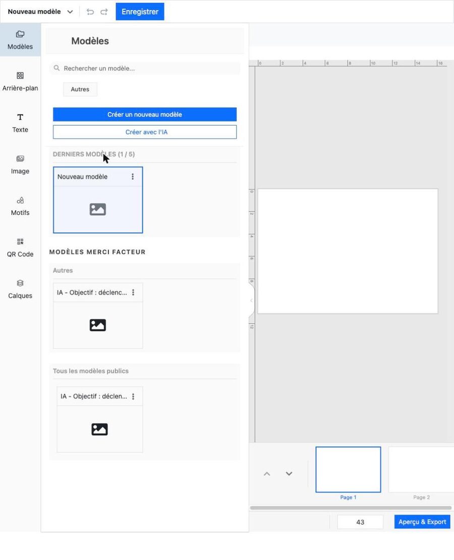 Éditeur ouvert sur une carte postale, avec une barre de gestion de pages ne montrant que deux flèches grisées et inactives