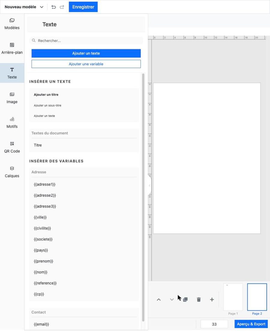 Modèle revenu à deux pages après suppression d'une page contenant un bloc Titre