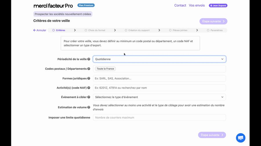 Champ Périodicité de la veille réglé sur Quotidienne, avec le champ Imposer une limite quotidienne visible en bas du formulaire