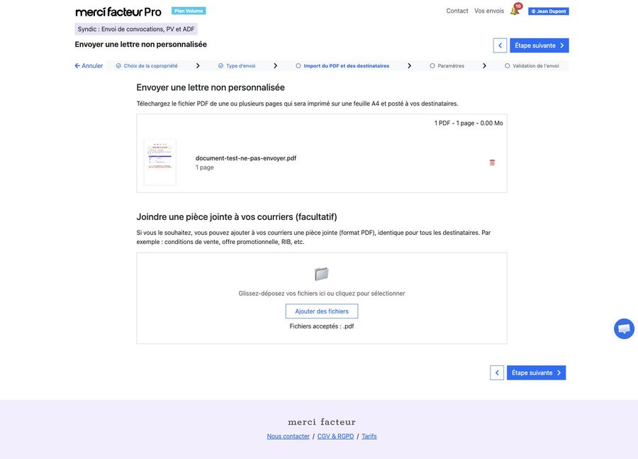 PDF principal chargé, affiché avec sa vignette, son nombre de pages et son poids