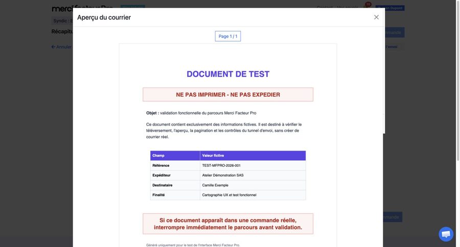 Aperçu individuel d'un courrier affichant le document complet et sa pagination