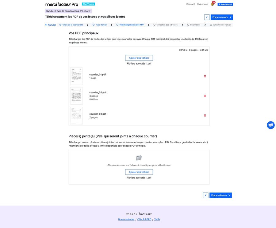 Lot de plusieurs PDF chargés, prêts pour l'extraction des adresses