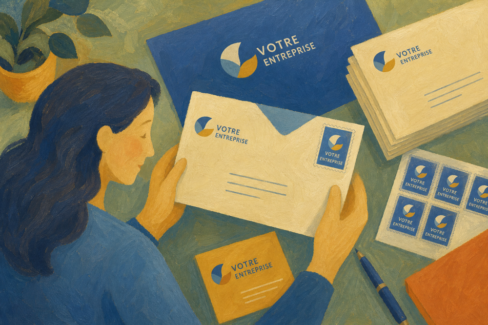 Branding : Envoyer un courrier avec enveloppe et timbre personnalisés au logo entreprise 