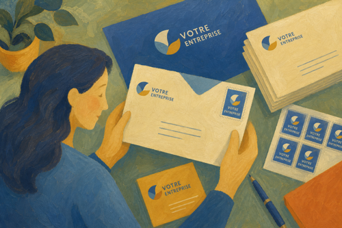 Branding : Envoyer un courrier avec enveloppe et timbre personnalisés au logo entreprise 