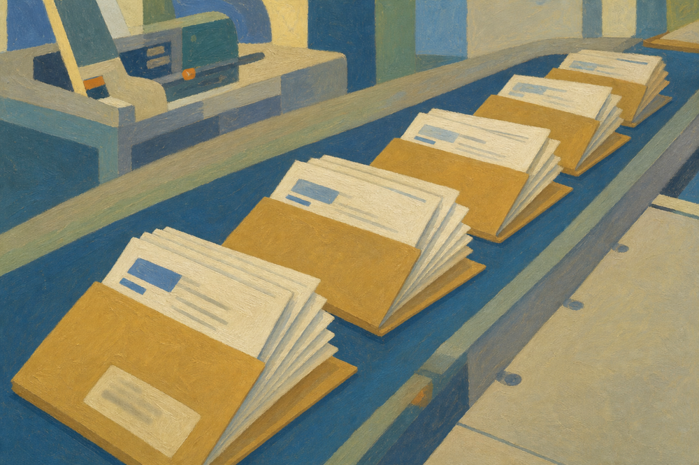 Lettres professionnelles personnalisées imprimées et mises sous pli automatiquement, prêtes à être affranchies et postées