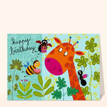 Anniversaire joyeux avec une girafe color&eacute;e