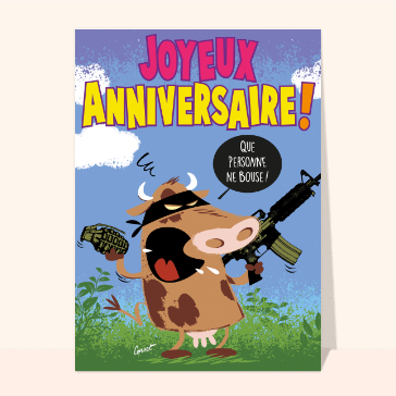 Joyeux anniversaire avec une vache d&eacute;lirante