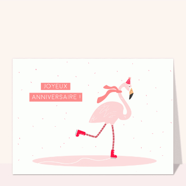 Flamant rose en patin pour un joyeux anniversaire