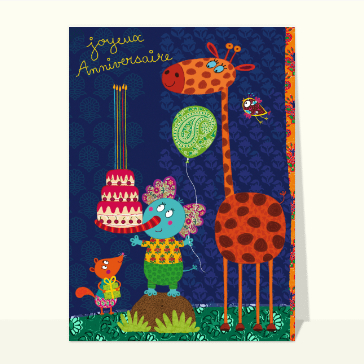 Joyeux anniversaire avec la giraffe et l'&eacute;l&eacute;phant