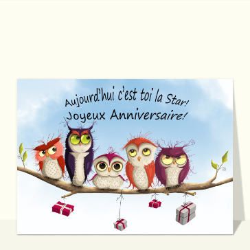 Anniversaire &eacute;toil&eacute; avec des hiboux amusants