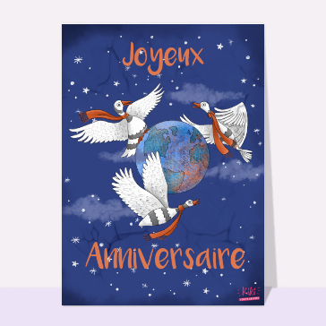 Anniversaire joyeux avec des oies en f&ecirc;te