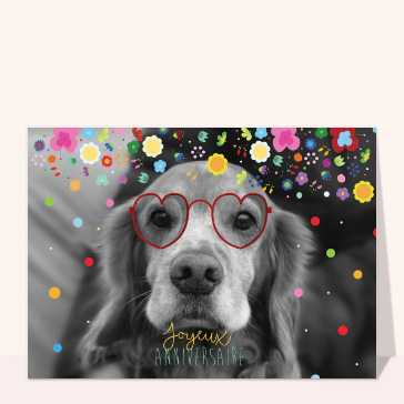 Chien joyeux en f&ecirc;te pour un anniversaire