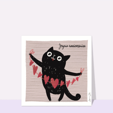 Chat festif avec c&oelig;urs pour anniversaire