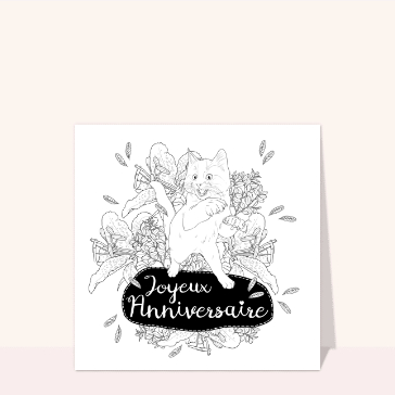 Joyeux anniversaire chat aux fleurs color&eacute;es