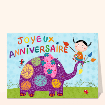 Joyeux anniversaire &eacute;l&eacute;phant color&eacute; et joyeux