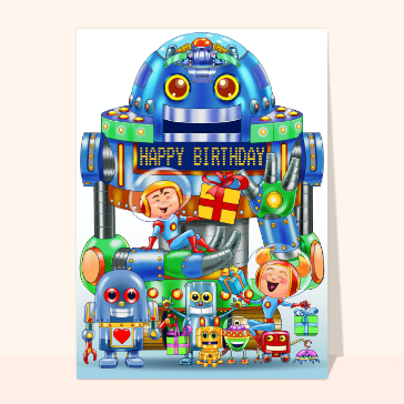 Anniversaire robotique avec des amis joyeux