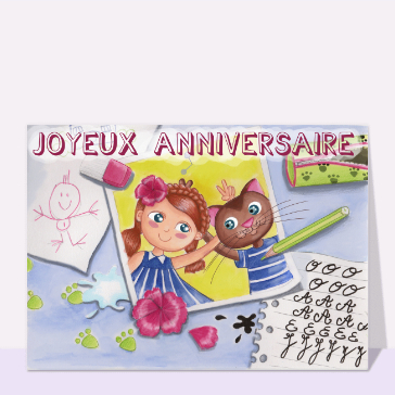 Joyeux anniversaire color&eacute; avec amis et chats