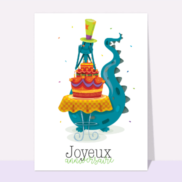 G&acirc;teau d'anniversaire avec un dragon joyeux