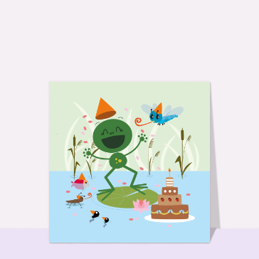 Grenouille joyeuse et g&acirc;teaux d'anniversaire