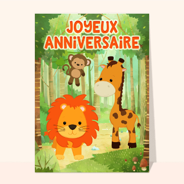 Joyeux anniversaire avec un lion et une girafe