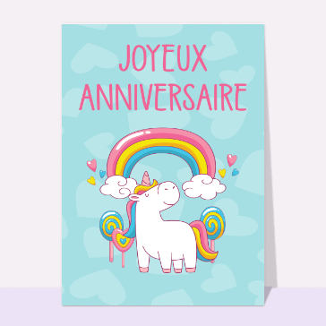 Joyeux anniversaire avec une licorne et un arc-en-ciel