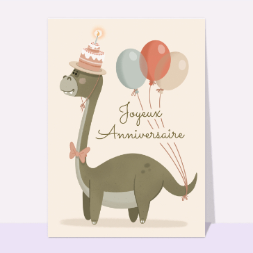 Dino joyeux avec des ballons pour l'anniversaire