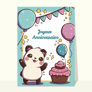Panda joyeux et cupcake pour un anniversaire