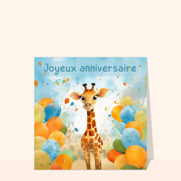 Joyeux anniversaire avec une girafe color&eacute;e