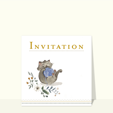 Invitation chat avec pelote de laine