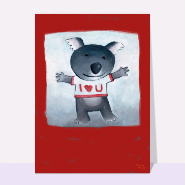 Koala enthousiaste avec un message d'amour