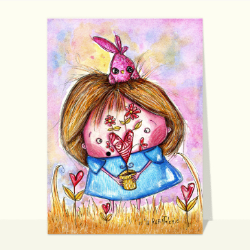 Coeur de fleurs et petits amis mignons