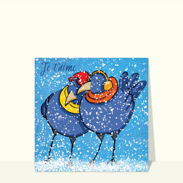 Oiseaux d'amour dans la neige scintillante