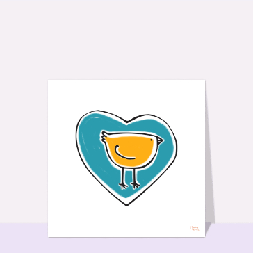 Oiseau mignon sur fond de coeur color&eacute;