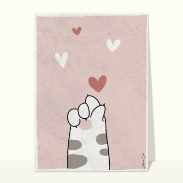 Patte de chat et coeurs mignons en l'air