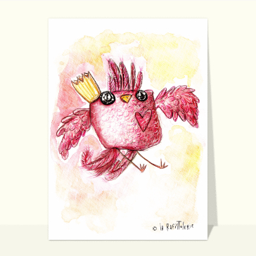 Oiseau rose couronn&eacute; pour un c&oelig;ur joyeux