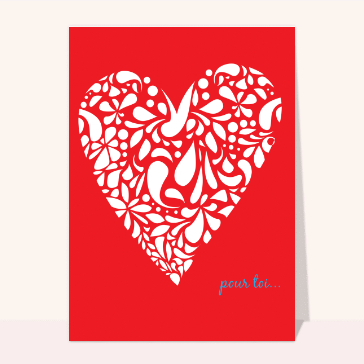 Coeur floral sur fond rouge vibrant pour toi