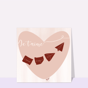 Je t'aime en origami de coeurs volants