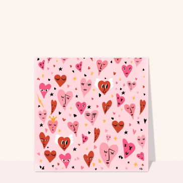 Coeur amusant avec visages et couleurs vives