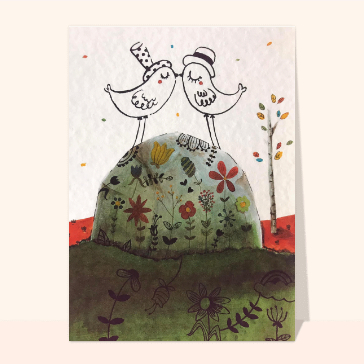 Oiseaux amoureux perch&eacute;s sur un doux nuage