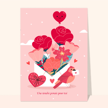 Pens&eacute;e amoureuse avec fleurs &eacute;clatantes