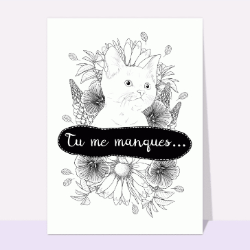 Un chat &eacute;mu parmi des fleurs &agrave; colorier
