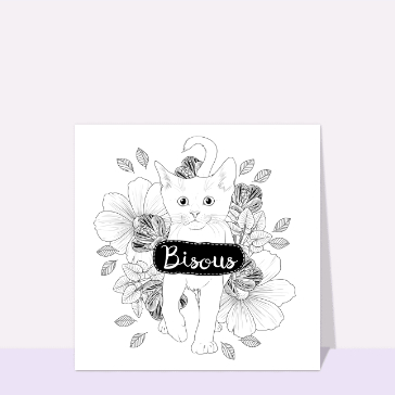 Chat mignon et fleurs &agrave; colorier