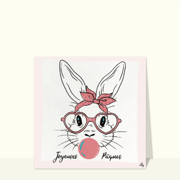Lapin en lunettes et bulle rose pour P&acirc;ques