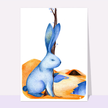 Lapin bleu sous un arbre de printemps