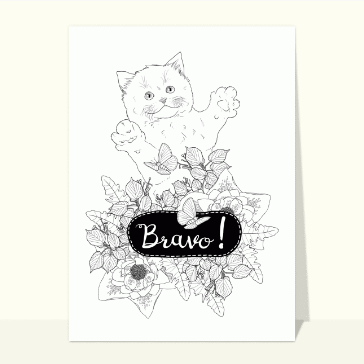Chat joyeux et fleurs color&eacute;es, bravo !
