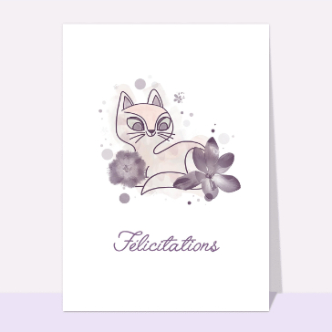 F&eacute;licitations avec un chat &eacute;l&eacute;gant et des fleurs