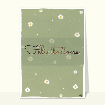 F&eacute;licitations sur fond vert et fleurs blanches