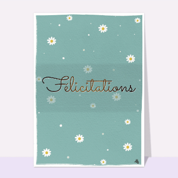 F&eacute;licitations florales sur fond turquoise &eacute;clair&eacute;